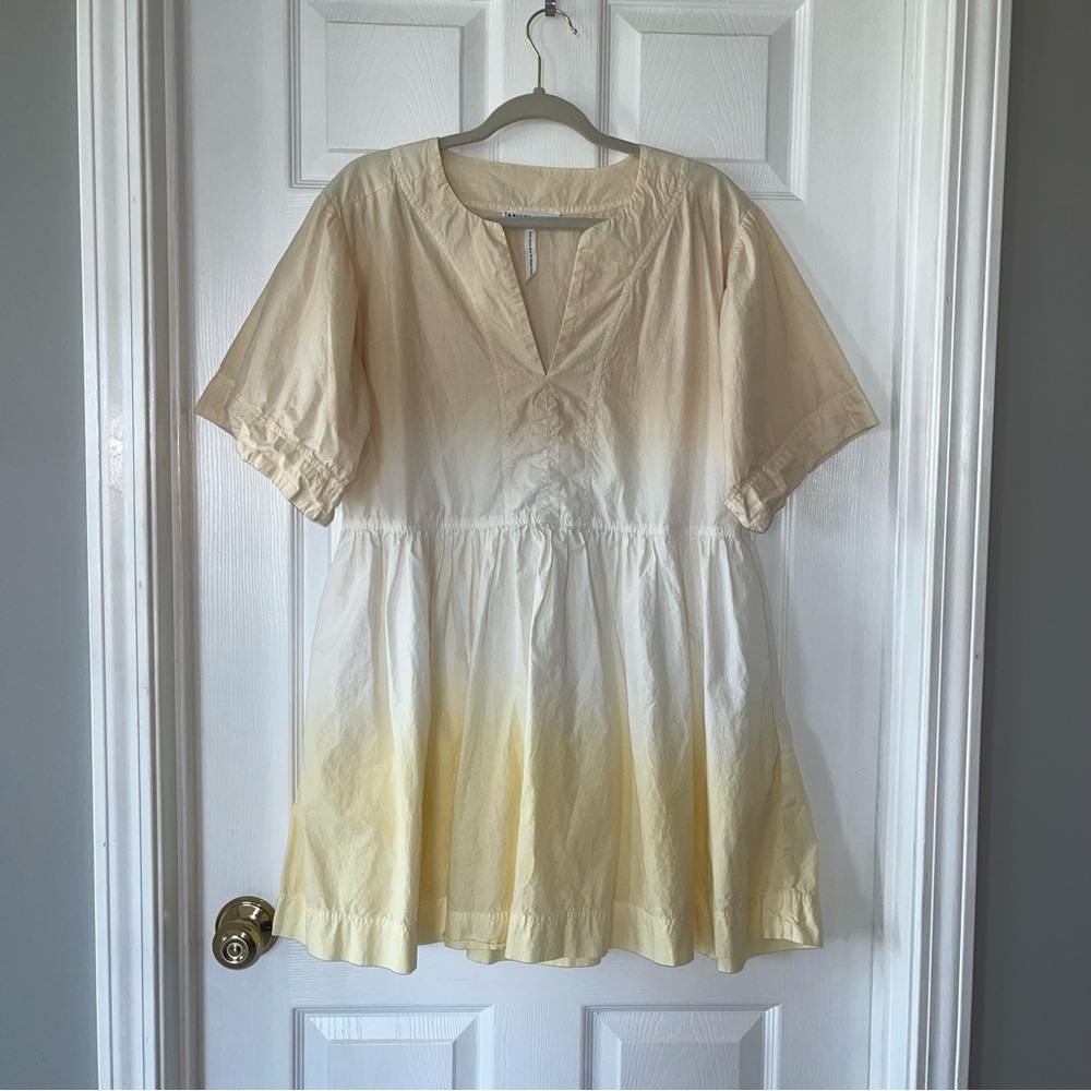 Apiece Apart Ombré Tan White Yellow Dress Short Sleeve Womens Small Cotton *FLAW
